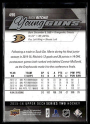 2015-16 Upper Deck Series Two Hockey Young Guns #496 Nick Ritchie (2)