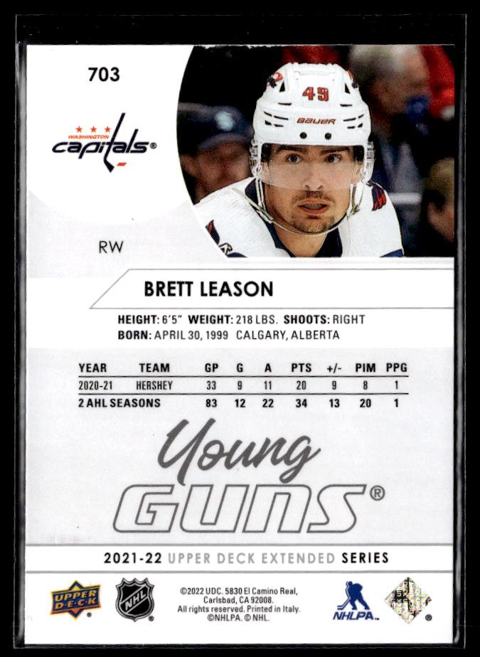 2021-22 Upper Deck Extended Series Hockey Young Guns #703 Brett Leason (2)
