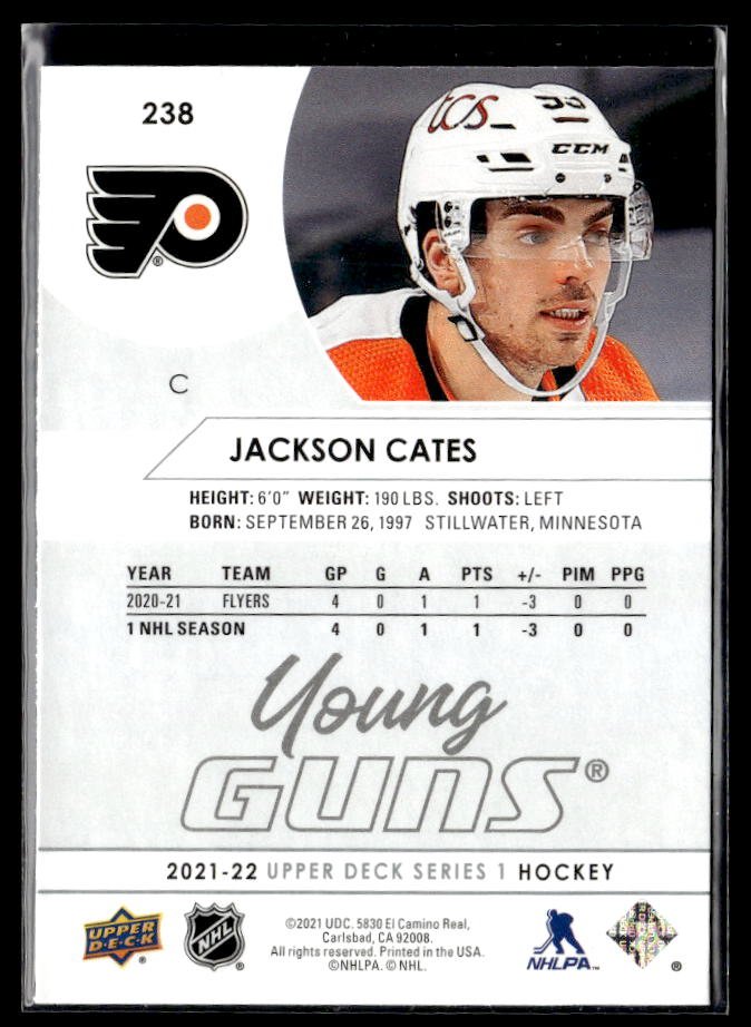2021-22 Upper Deck Series 1 Hockey Young Guns #238 Jackson Cates (2)