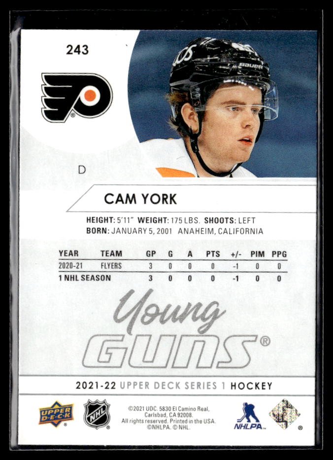 2021-22 Upper Deck Series 1 Hockey Young Guns #243 Cam York (2)