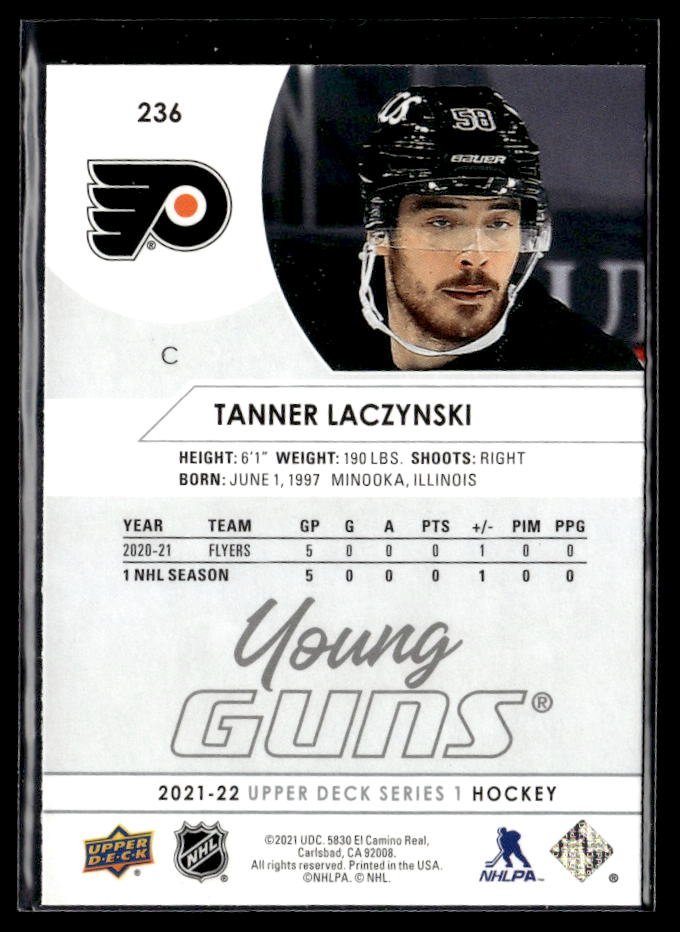 2021-22 Upper Deck Series 1 Hockey Young Guns #236 Tanner Laczynski (2)