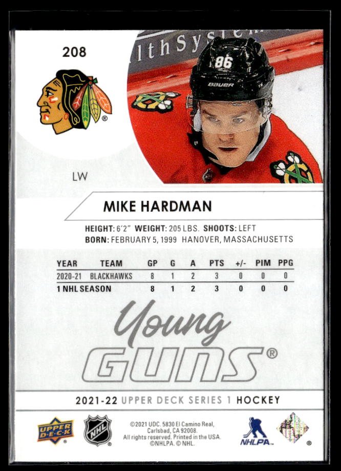 2021-22 Upper Deck Series 1 Hockey Young Guns #208 Mike Hardman (2)