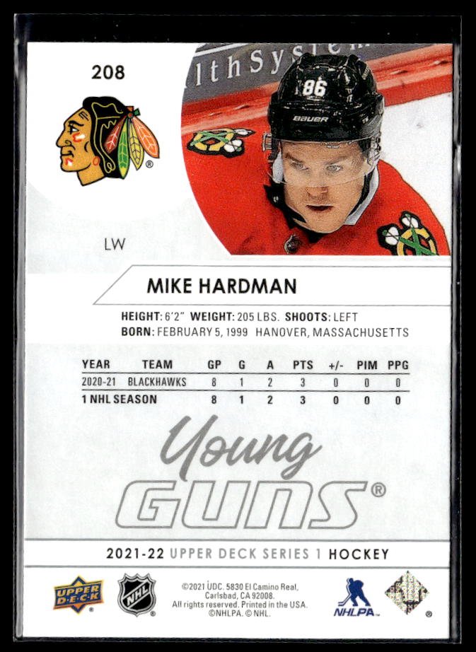 2021-22 Upper Deck Series 1 Hockey Young Guns #208 Mike Hardman (2)