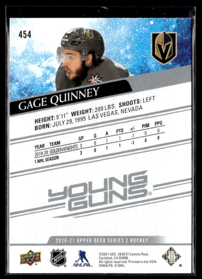 2020-21 Upper Deck Series 2 Hockey Young Guns #454 Gage Quinney (2)