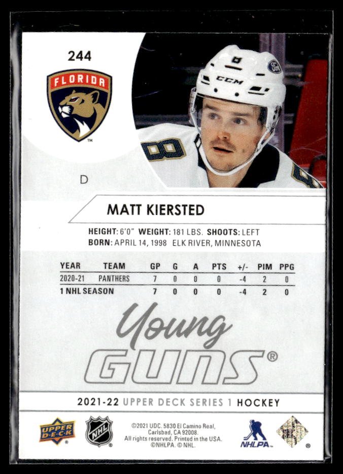 2021-22 Upper Deck Series 1 Hockey Young Guns #244 Matt Kiersted (2)