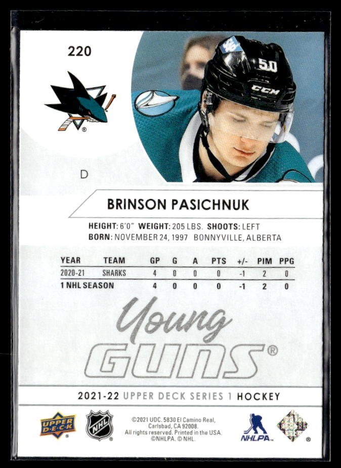 2021-22 Upper Deck Series 1 Hockey Young Guns #220 Brinson Pasichnuk (2)