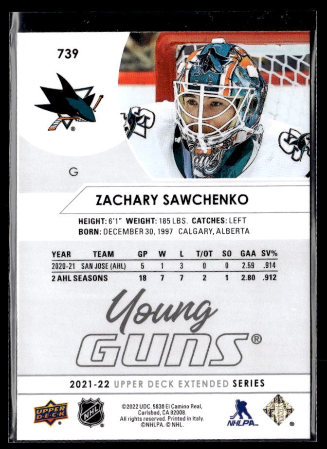 2021-22 Upper Deck Extended Series Hockey Young Guns #739 Zachary Sawchenko (2)