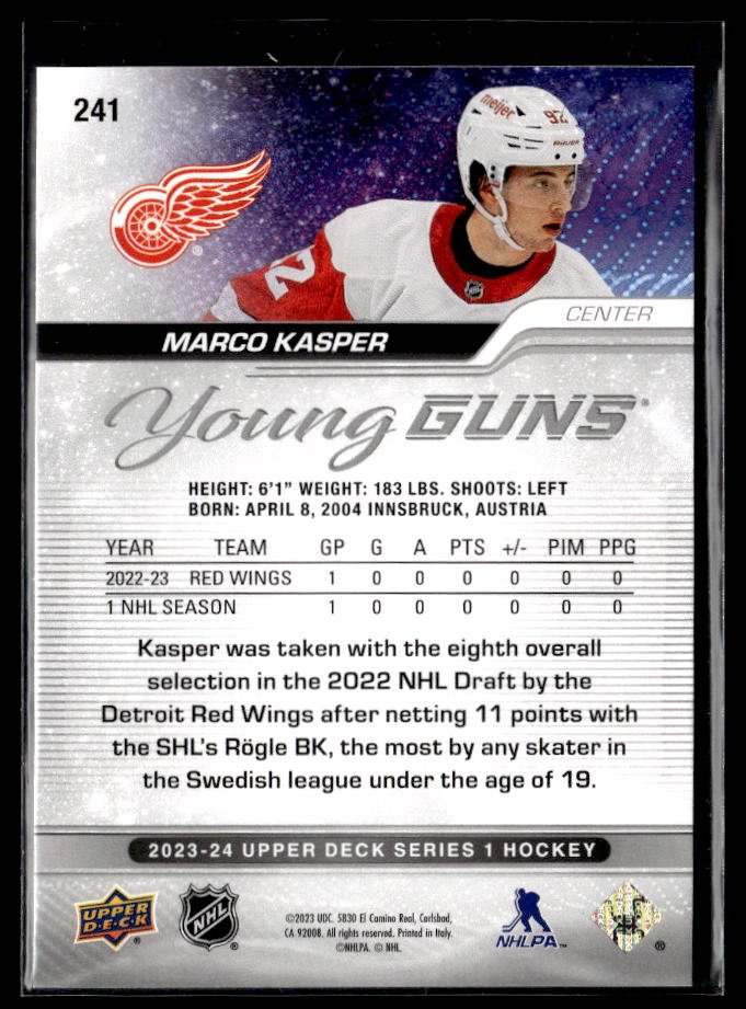 2023-24 Upper Deck Series 1 Hockey Young Guns #241 Marco Kasper (2)