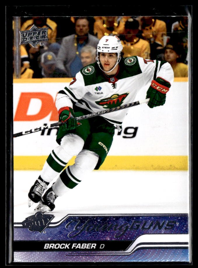 Brock Faber - #215 Young Guns hockey card from 2023-24 Upper Deck Series 1