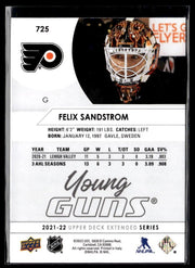 2021-22 Upper Deck Extended Series Hockey Young Guns #725 Felix Sandstrom (2)