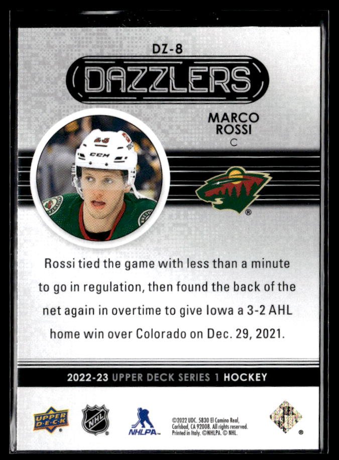 2022-23 Upper Deck Series 1 Hockey Dazzlers Green #DZ-8 Marco Rossi (2)