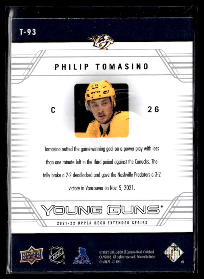 2021-22 Upper Deck Extended Series Hockey Young Guns #T-93 Philip Tomasino (2)