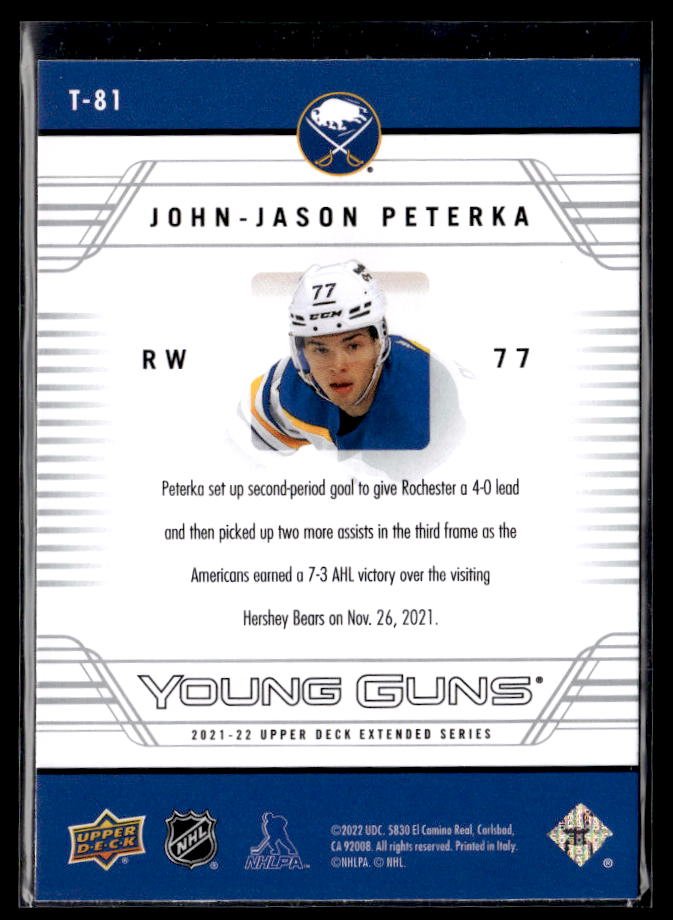 2021-22 Upper Deck Extended Series Hockey Young Guns #T-81 John-Jason Peterka (2)