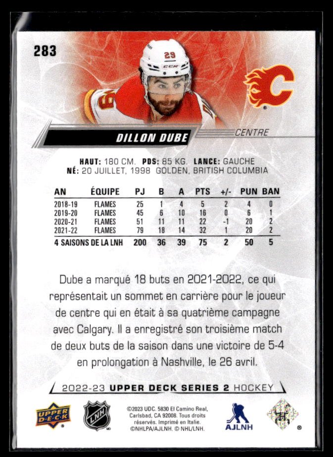 2022-23 Upper Deck Series 2 Hockey French #283 Dillon Dube (2)