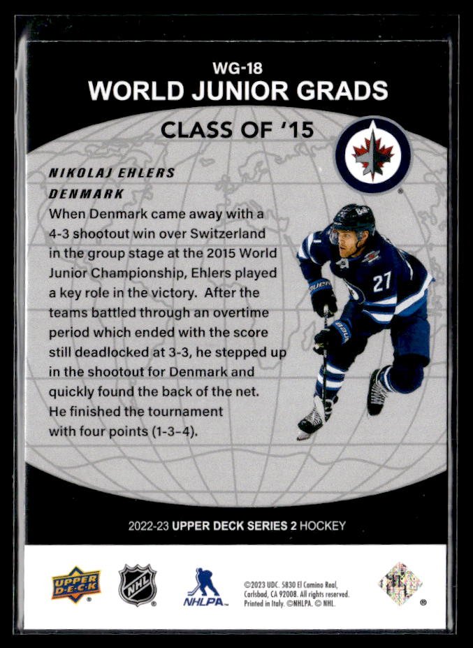 2022-23 Upper Deck Series 2 Hockey World Junior Grads Gold #WG-18 Nikolaj Ehlers (2)