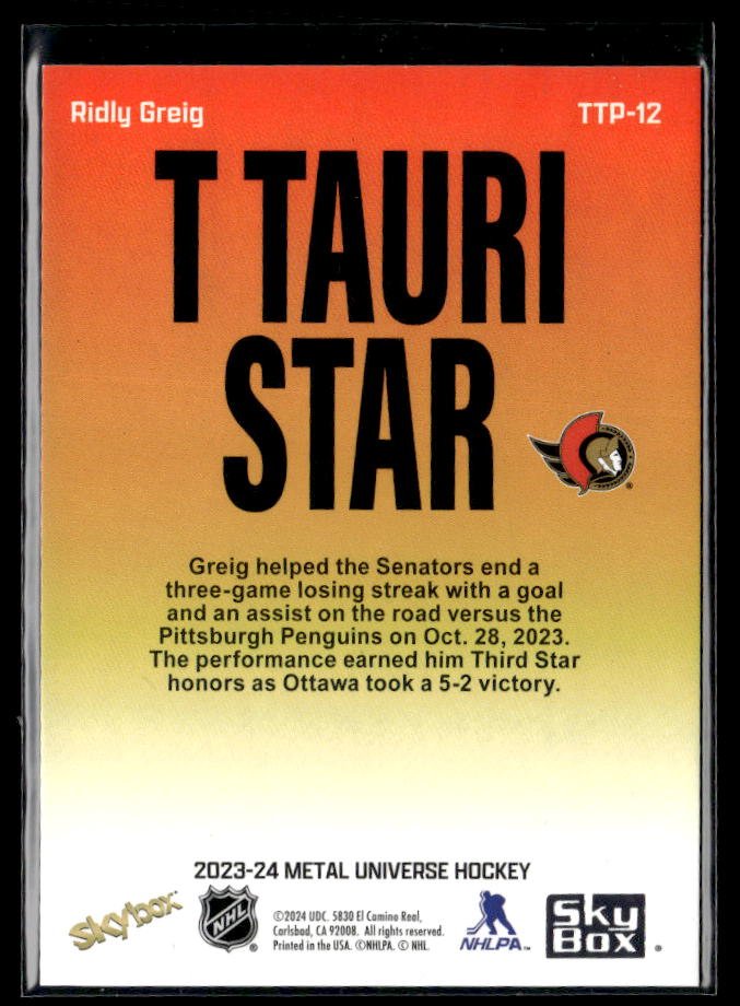 2023-24 Skybox Metal Universe Hockey T Tauri Star #TTP-12 Ridly Greig (2)