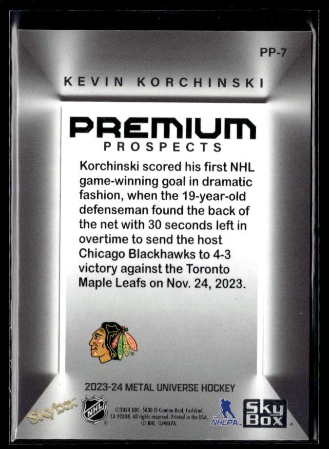 2023-24 Skybox Metal Universe Metal Universe Premium Prospects Kevin Korchinski (2)