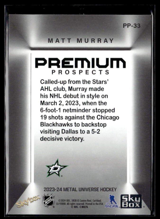 2023-24 Upper Deck Metal Universe Hockey Premium Prospects #PP-33 Matt Murray (2)