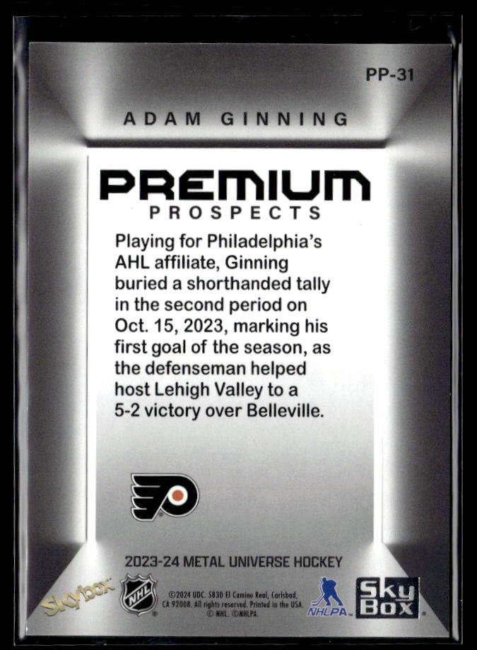 2023-24 Skybox Metal Universe Hockey Premium Prospects #PP-31 Adam Ginning (2)