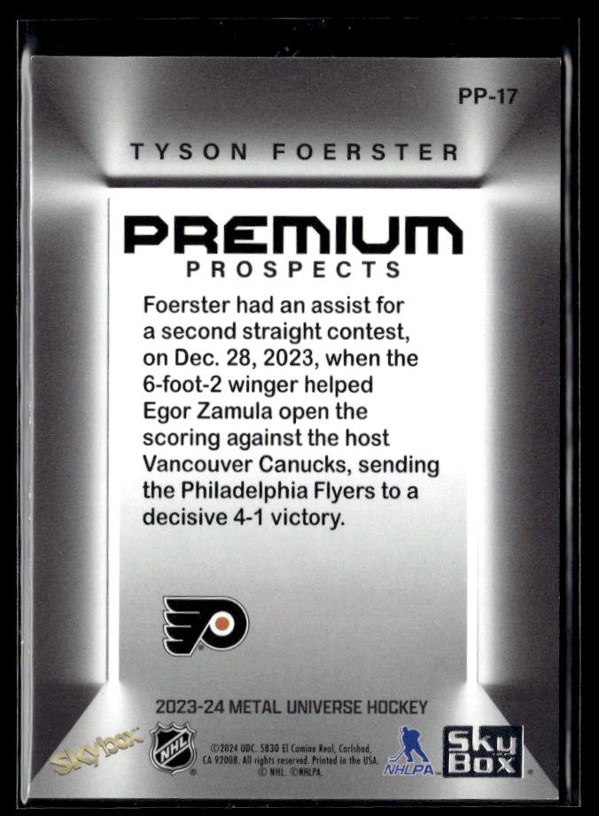 2023-24 Upper Deck Metal Universe Hockey Premium Prospects #PP-17 Tyson Foerster (2)