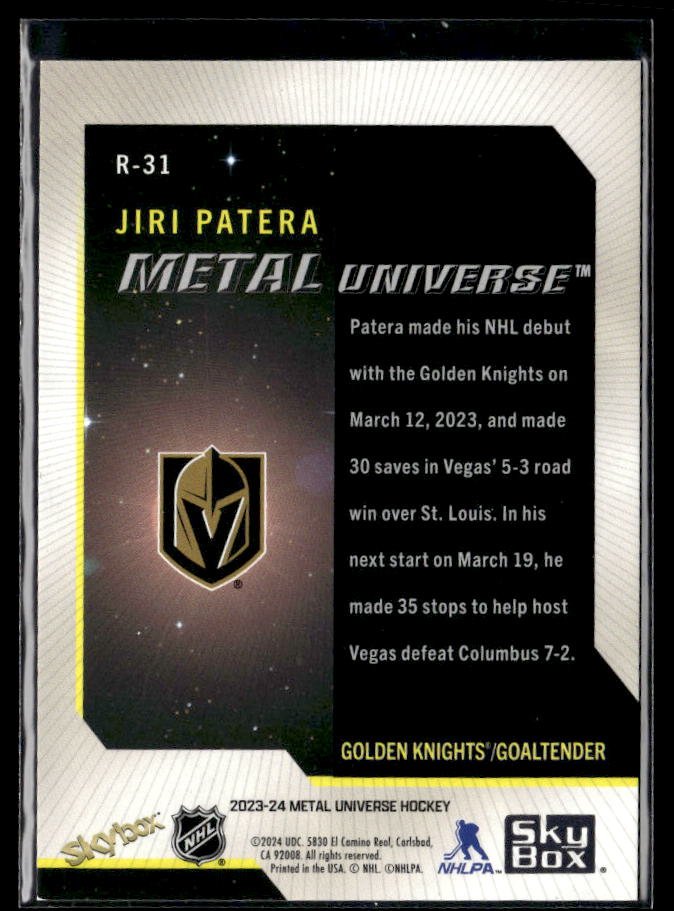 2023-24 Upper Deck Metal Universe Hockey Rookies #R-31 Jiri Patera (2)