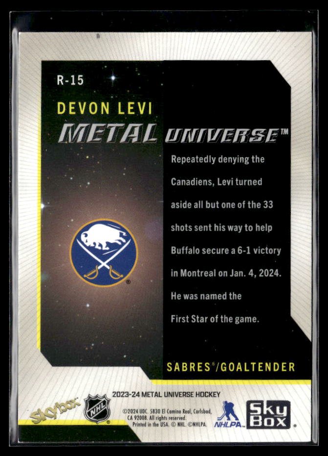 2023-24 Upper Deck Metal Universe Hockey #R-15 Devon Levi RC (2)