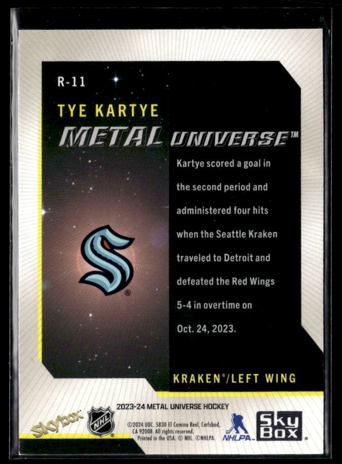 2023-24 Upper Deck Metal Universe Hockey Rookies #R-11 Tye Kartye (2)