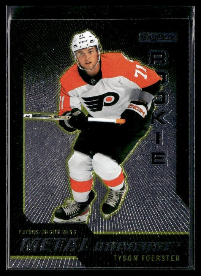 Hockey single: Tyson Foerster #R-7 () from 2023-24 Upper Deck Metal Universe