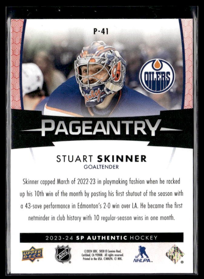 2023-24 Upper Deck SP Authentic Hockey Pageantry #P-41 Stuart Skinner (2)