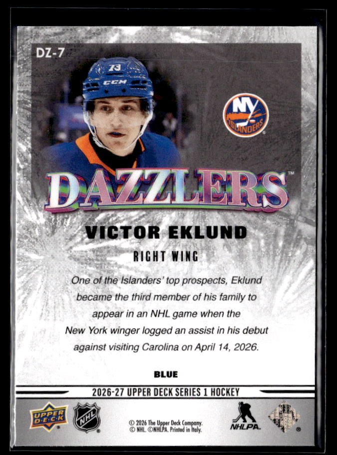 2026-27 Upper Deck Series 1 Hockey Dazzlers Blue #DZ-7 Victor Eklund (2)