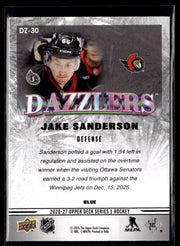 2026-27 Upper Deck Series 1 Hockey Dazzlers Blue #DZ-30 Jake Sanderson (2)