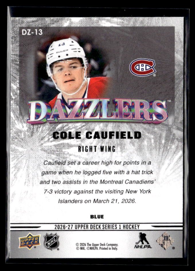 2026-27 Upper Deck Series 1 Hockey Dazzlers Blue #DZ-13 Cole Caufield (2)
