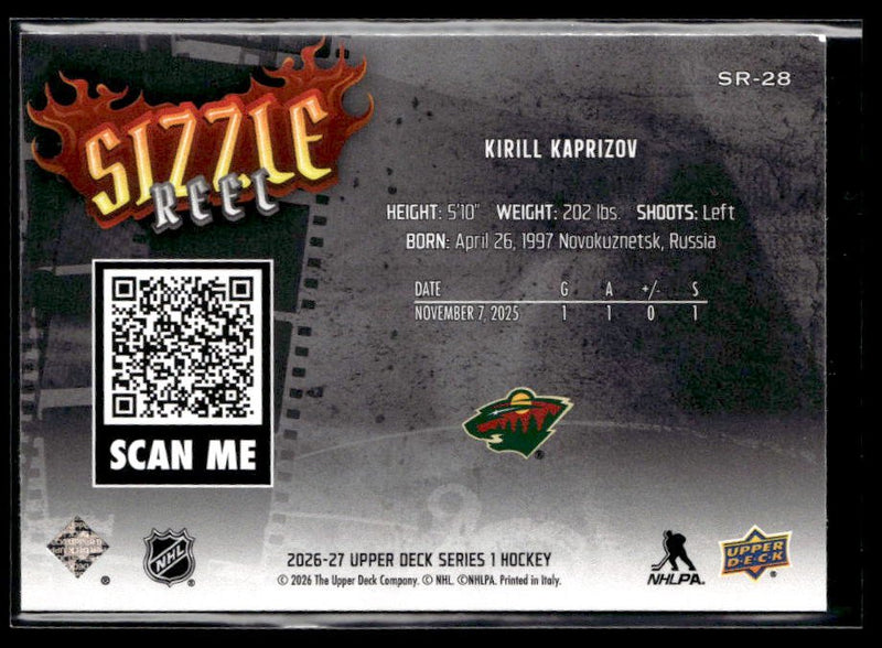 2025-26 Upper Deck Series 1 Hockey Sizzle Reel #SR-28 Kirill Kaprizov (2)