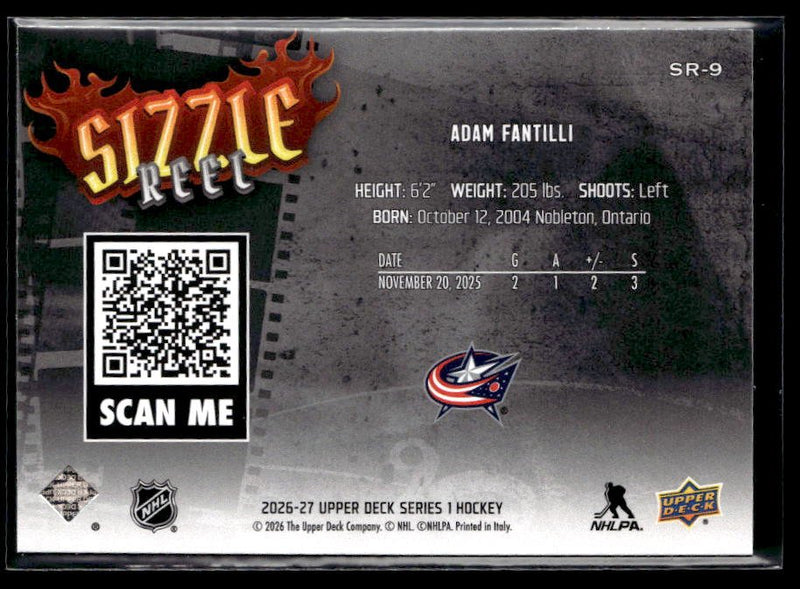 2026-27 Upper Deck Series 1 Hockey Sizzle Reel #SR-9 Adam Fantilli (2)