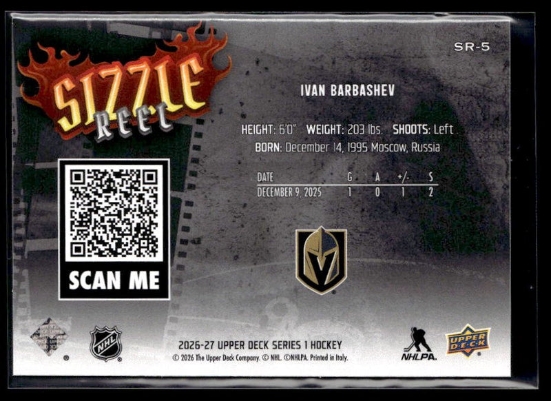 2026-27 Upper Deck Series 1 Hockey Sizzle Reel #SR-5 Ivan Barbashev (2)