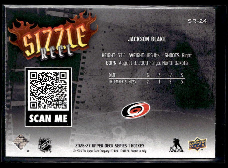 2026-27 Upper Deck Series 1 Hockey Sizzle Reel #SR-24 Jackson Blake (2)