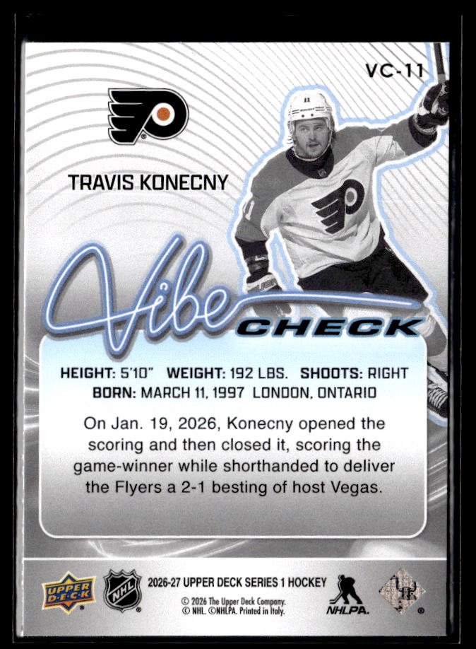 2026-27 Upper Deck Series 1 Hockey Vibe Check #VC-11 Travis Konecny (2)