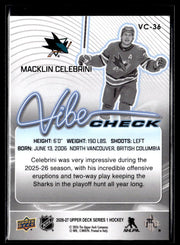 2026-27 Upper Deck Series 1 Hockey Vibe Check #VC-36 Macklin Celebrini (2)