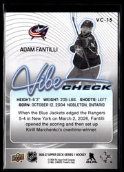 2026-27 Upper Deck Series 1 Hockey Vibe Check #VC-15 Adam Fantilli (2)