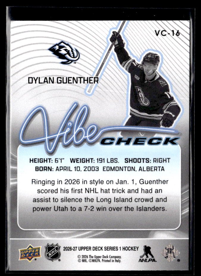 2026-27 Upper Deck Series 1 Hockey Vibe Check #VC-16 Dylan Guenther (2)