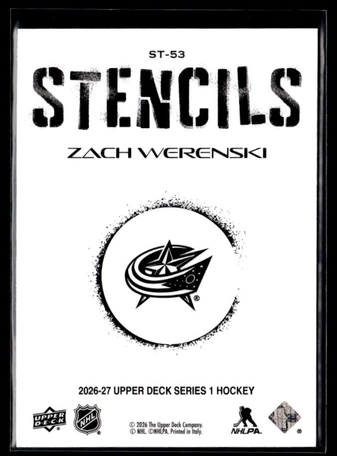 2026-27 Upper Deck Series 1 Hockey Stencils #ST-53 Zach Werenski (2)