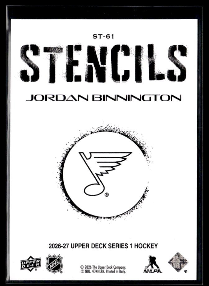 2026-27 Upper Deck Series 1 Hockey Stencils #ST-61 Jordan Binnington (2)