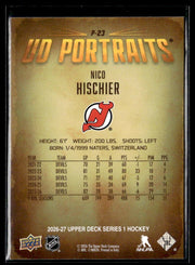 2026-27 Upper Deck Series 1 Hockey UD Portraits #P-23 Nico Hischier (2)
