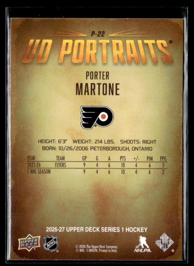 2026-27 Upper Deck Series 1 Hockey UD Portraits #P-22 Porter Martone (2)