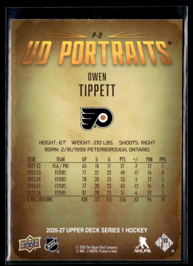 2026-27 Upper Deck Series 1 Hockey UD Portraits #P-2 Owen Tippett (2)