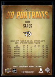 2026-27 Upper Deck Series 1 Hockey UD Portraits #P-14 Juuse Saros (2)