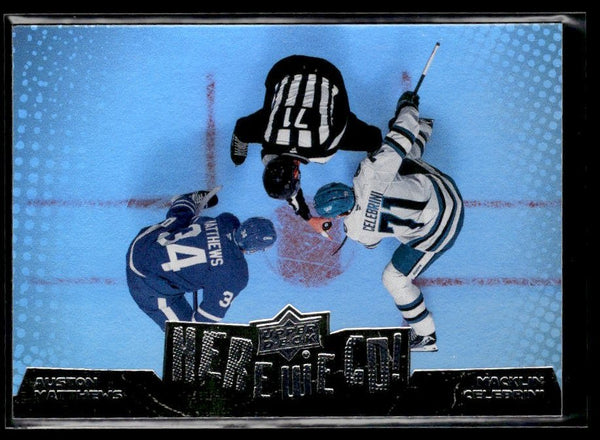 Hockey single: Auston Matthews/Macklin Celebrini #WE-1 (Here We Go!) from Upper Deck