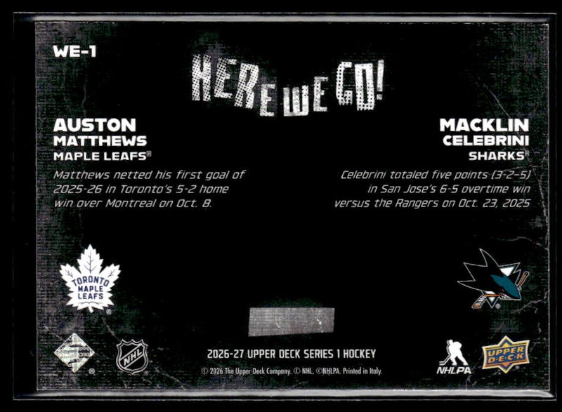2025-26 Upper Deck Series 1 Hockey Here We Go! #WE-1 Macklin Celebrini (2)