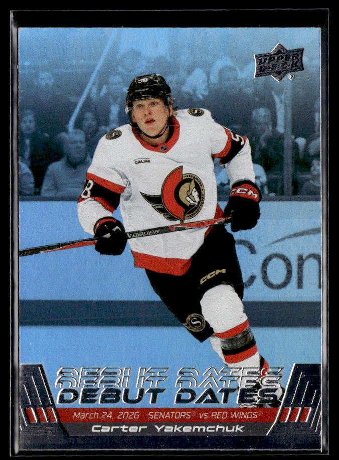 Carter Yakemchuk RC - #DD-20 Debut Dates hockey card from 2026-27 Upper Deck Series 1