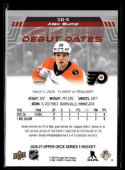 2026-27 Upper Deck Series 1 Hockey Debut Dates #DD-5 Alex Bump (2)